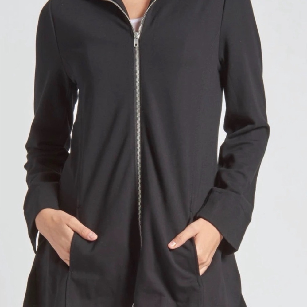 Lynn Ritchie Silver Mock Neck Black Ponte Full Zip Swing Coat Jacket Size Large